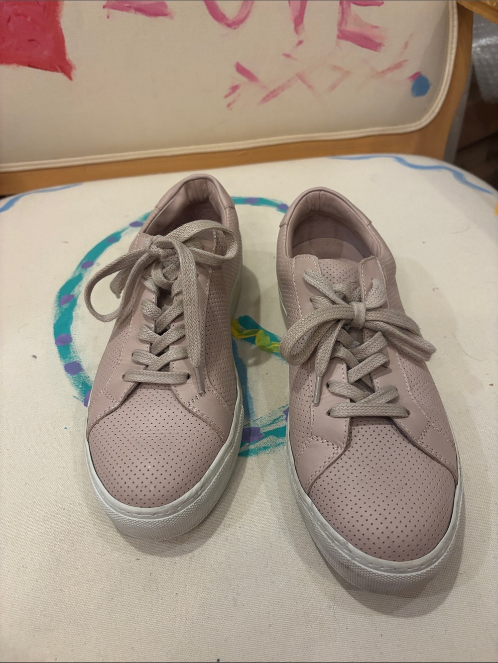 Greats Women's Blush Pink Perforated Lace-Up Sneakers